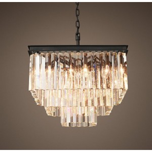 Loft Industry - 1920s Odeon Glass Square Chandelier - 3 rings