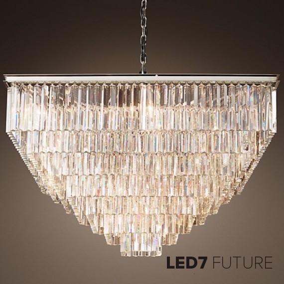 Loft Industry - 1920s Odeon Glass Square Chandelier - 7 rings